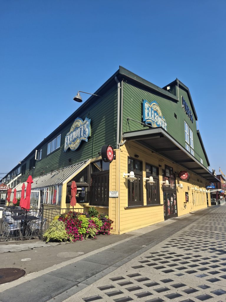 Storici edifici in legno e moli sui moli del Waterfront, una passeggiata panoramica consigliata da fare a Seattle prima di imbarcarsi
